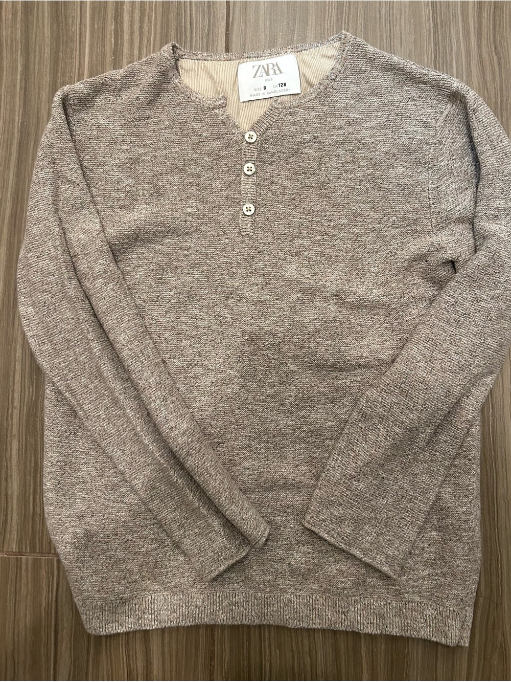 Zara Kids Crewneck Henley Sweater in Heathered Gray